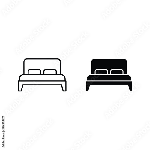 Two bed icons, one outline and one solid, isolated on