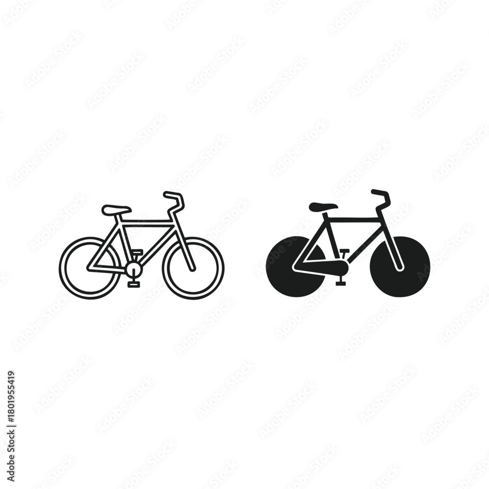 Fototapeta premium Two bicycle icons, one outlined and one filled, isolated on