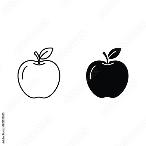 Two apples, one in outline and one in solid fill, isolated on