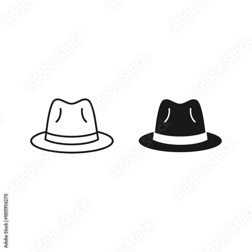 Fedora hat icon in black and white isolated on