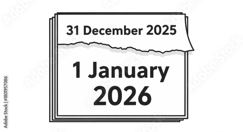 New Year's Day Celebration Calendar Page Detailing the Transition from 2025 to 2026