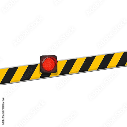 Safety Caution Barrier with Red Warning Light and Black Yellow Hazard Stripes