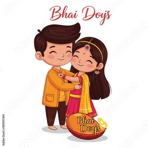 Brother sister celebrate the loving Bhai Dooj festival with traditional Indian attire, a heartwarming symbol of sibling affection and cultural richness