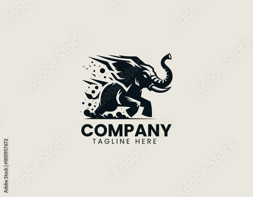 Iconic mad elephant displays powerful stance creating bold black vector logo