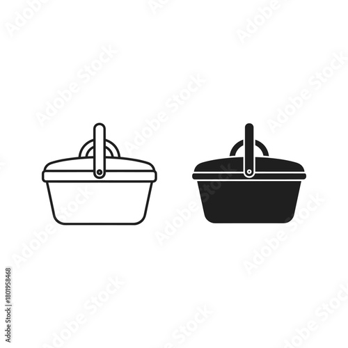Two picnic basket icons, one in black outline, isolated on