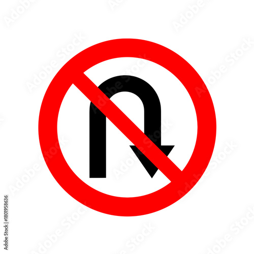 Prohibited Symbol No Right Turn Traffic Warning Sign on White Background