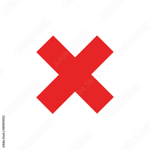 Red X Mark Symbol on White Background Caution Warning Sign Graphic Element