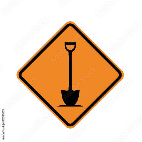 Road Construction Sign with Shovel Symbol Warning Graphic