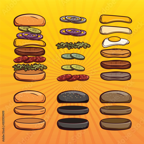 Burger maker generator in vintage realistic cartoon style