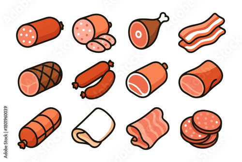 Variety of delicious cured meats and sausages assortment on display.