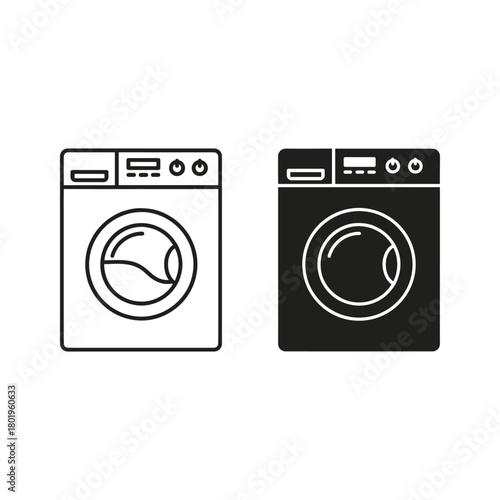 Washing machine outline and glyph icon isolated on vector