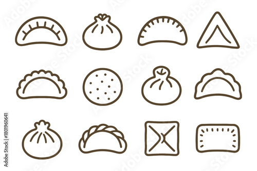 Variety of dumpling icons: illustrated dumpling shapes.