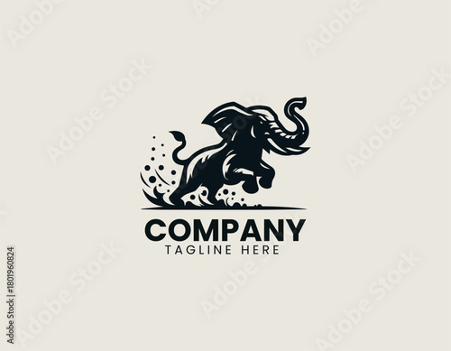 Iconic mad elephant displays powerful stance creating bold black vector logo