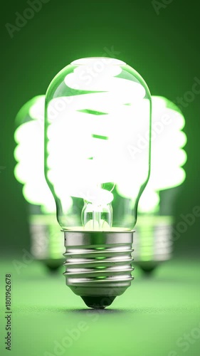 Glowing energy saving light bulb with green glowing,vertical video