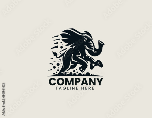 Iconic mad elephant displays powerful stance creating bold black vector logo
