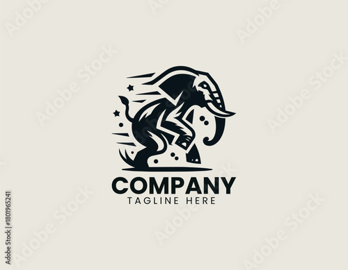 Iconic mad elephant displays powerful stance creating bold black vector logo