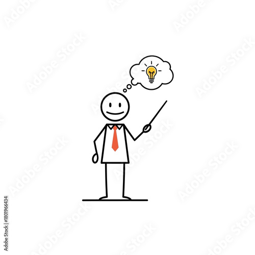 Conceptual Presentation Stick Figure Presenting an Idea with Light Bulb Icon