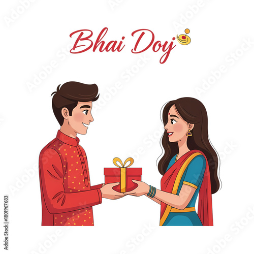 Celebrating Bhai Dooj with love and tradition, a brother gifting a present to his sister with joy and affection during this auspicious festival