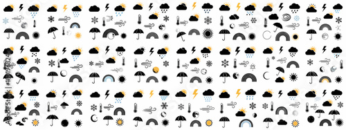 Seamless pattern background featuring a collection of diverse meteorological and celestial vector icons for weather forecasting and atmospheric conditions.