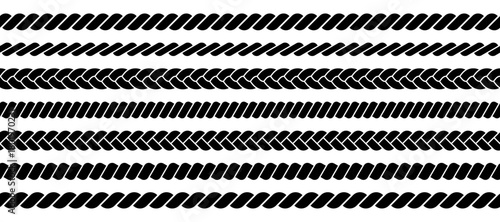 Rope line pattern. Braid border texture. Vintage nautical braided cord.