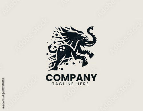 Iconic mad elephant displays powerful stance creating bold black vector logo