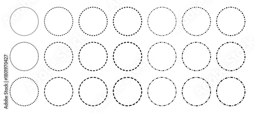 Circle border dash line. Circular frame with a dotted pattern. Template for speed, loading, and time indication.