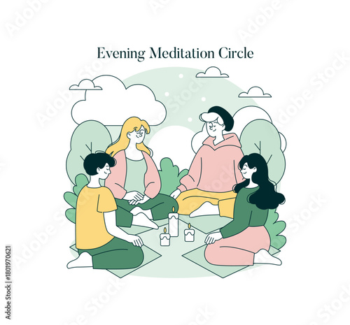 Evening Meditation Circle Vector Illustration of Relaxation