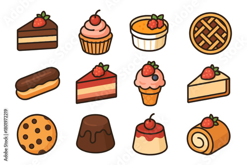 Charming assortment of colorful desserts including cakes and pastries.