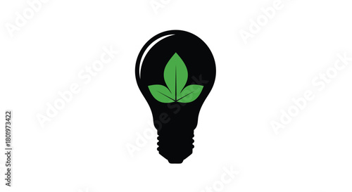 Abstract black light bulb with vibrant green sprout symbolizing eco friendly energy and sustainable innovation