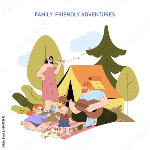 Family Camping Adventure Vector Illustration