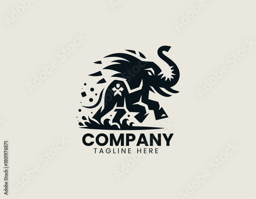 Iconic mad elephant displays powerful stance creating bold black vector logo