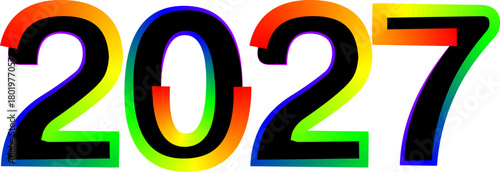 Vibrant rainbow 2027 New Year graphic on a clean white background