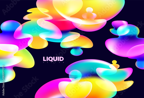 Abstract background of luminescent liquid bubbles. Glass round shapes.