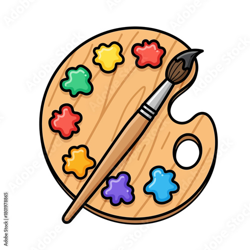 Artist's Paint Palette With Brush and Vibrant Colored Paints Representing Art and Creativity