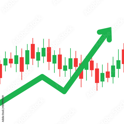 Stock Market Uptrend Candlestick Chart Showing Positive Growth Trend and Investment Success