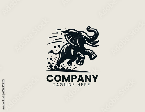 Iconic mad elephant displays powerful stance creating bold black vector logo
