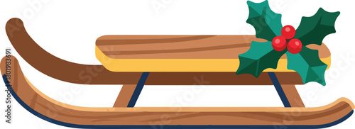 Festive Wooden Toboggan Side View