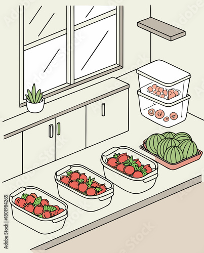 Fresh food storage in modern kitchen