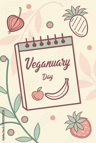 Veganuary day calendar with healthy organic food concept illustration