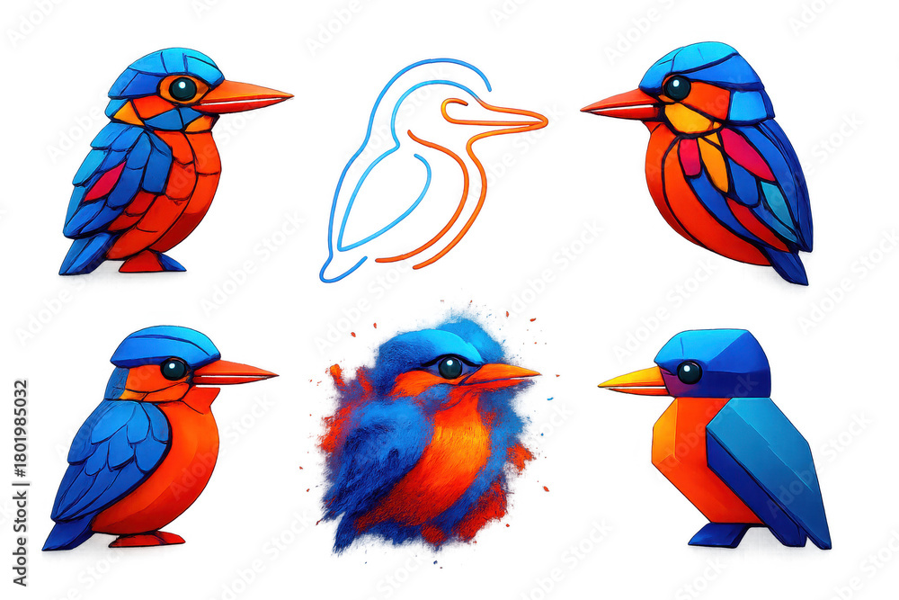 Obraz premium Series of colorful birds, each with a unique design