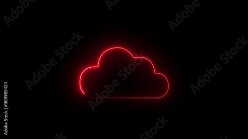 Glowing Neon Cloud and Raindrops Weather Icon Animation – Stormy Night Loop. Neon Night Storm Icon – Glowing Cloud, Raindrops, and Wind Line Animation