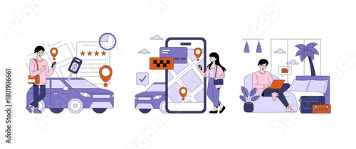 Ride-Sharing Service Vector Illustration with People
