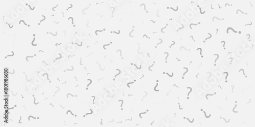 Question mark seamless pattern. Repeating interrogation patern. Hand drawn black simple icon on white sample background. Repeated modern wallpaper for design prints. Repeat swatch.