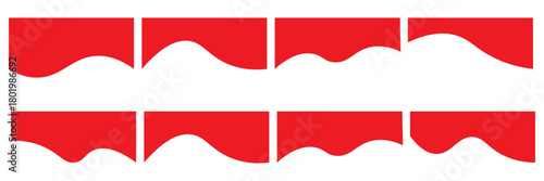 Collection of wavy Red decorative border for web design element vector. Website divider border vector illustration. Collection of dividers shape red templates.Red curve top headline. banner header