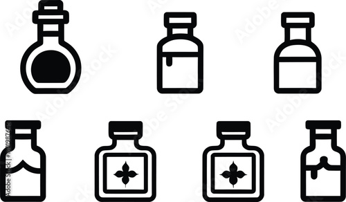 potion vial silhouette style minimal icon set vector  art illustration on a white background.

