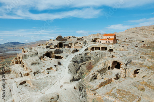 Uplistsuli Church of the Prince in Uplistsikhe, an ancient rock-hewn town near Gori, Shida Kartli, Georgia. High-quality photo capturing historic architecture and stone structures.