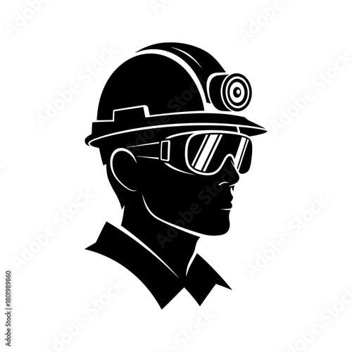Construction Safety Worker with Helmet and Goggles Icon