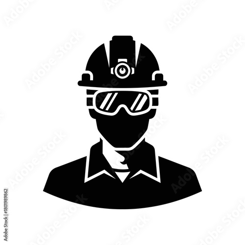 Construction Safety Worker with Helmet and Goggles Icon