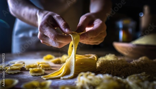 Handmade Italian pasta, close-up of hands. Generated with AI