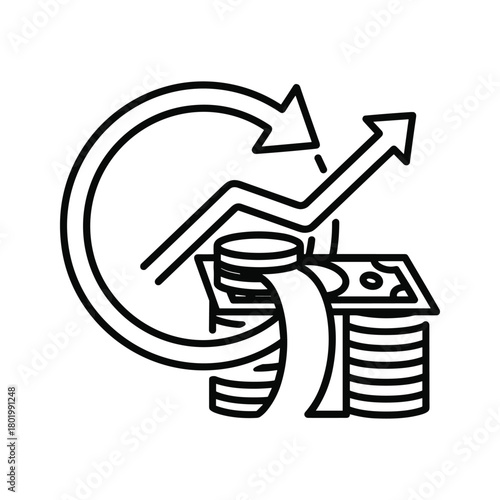 Financial growth and money circulation concept with coins and banknotes